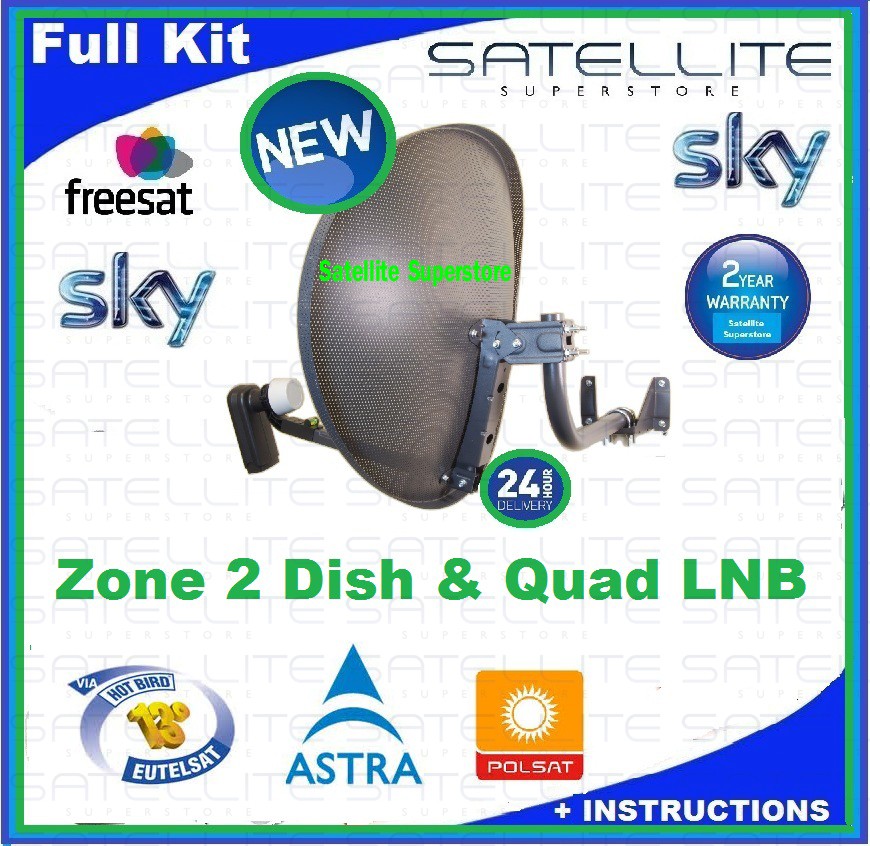 Sky Satellite Dish Zone 2 & Quad LNB X5 4 Sky / Freesat or Hotbird & 19