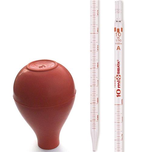 SIBATA Class A Serological Pipette, 10mL, with 60ml Pipet Bulb