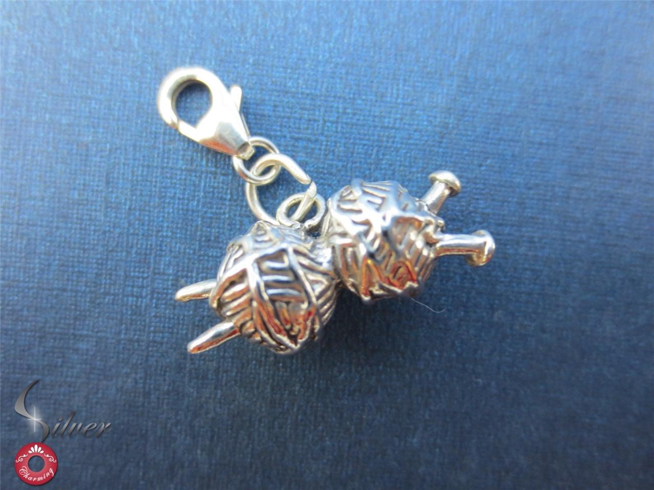 3D Heavy Yarn Knitting Needle 925 Sterling Silver Charm Pendant Clip on