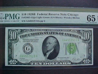 FR.2002-G 1928B $1 FED RES NOTE LGS PMG-65EPQ GEM UNC