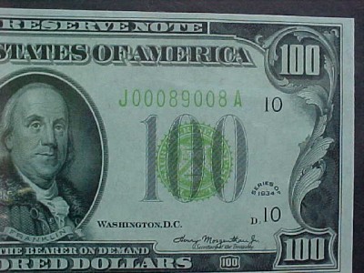 FR.2152-J 1934 $100 FED RES NOTE LGS PCGS-64PPQ CH UNC