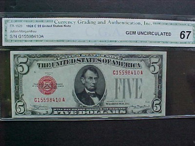FR.1528 1928C $5 LTN   RED SEAL  CGA-67 SUPGEM UNC