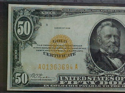 FR.2404 1928 $50 GOLD CERTIFICATE CGA-40 EXTREMLY FINE