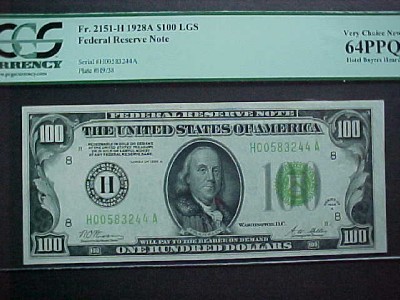 FR.2151-H 1928A $100 FED RES NOTE LGS PCGS-64PPQ CH UNC