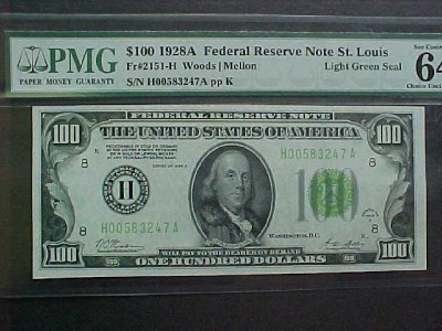 FR.2151-H 1928A $100 FED RES NOTE LGS PMG-64EPQ CH UNC