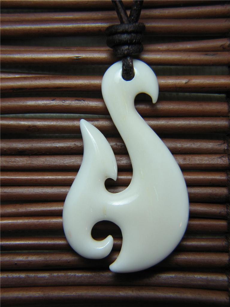 Bone Maori Hei Matau Fish Hook Leather Surfer Necklace eBay