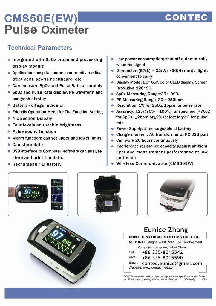 CONTEC CMS50E OLED Fingertip Pulse Oximeter Spo2 Probe PC software