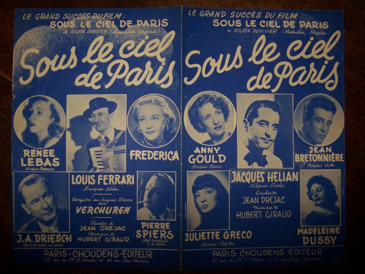 partition ancienne Sous le ciel de Paris DREJAC GIRAUD Anny GOULD