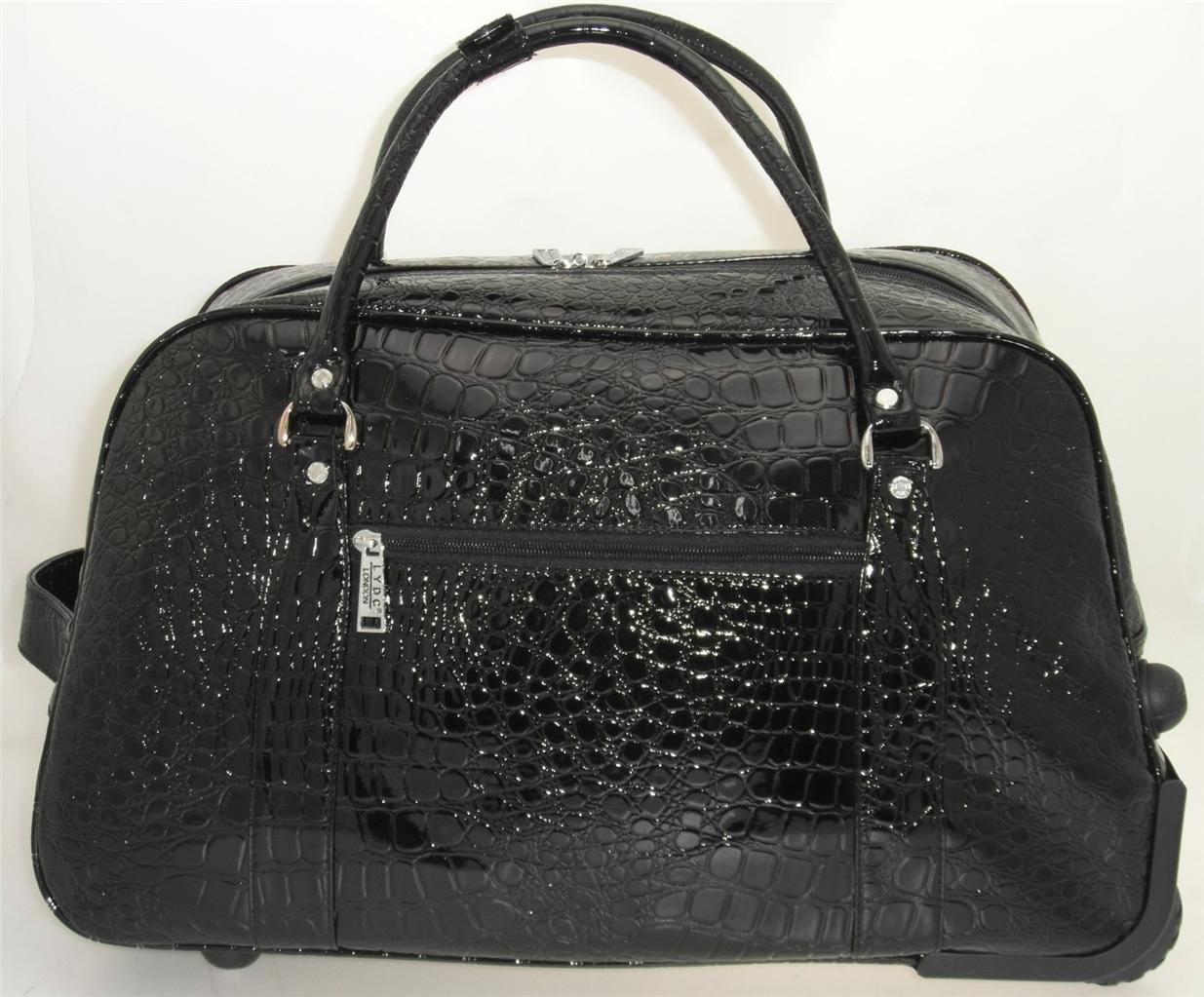 Ladies Lydc Designer Hand Luggage Mock Crock Wheeled Travel Holdall