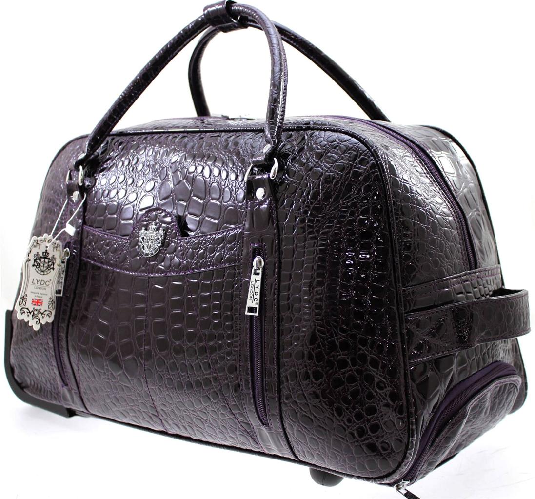 WOMENS DESIGNER LYDC LUGGAGE MOCK CROC WHEELED TRAVEL HOLDALL TROLLEY