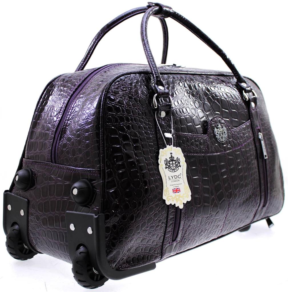 WOMENS DESIGNER LYDC LUGGAGE MOCK CROC WHEELED TRAVEL HOLDALL TROLLEY