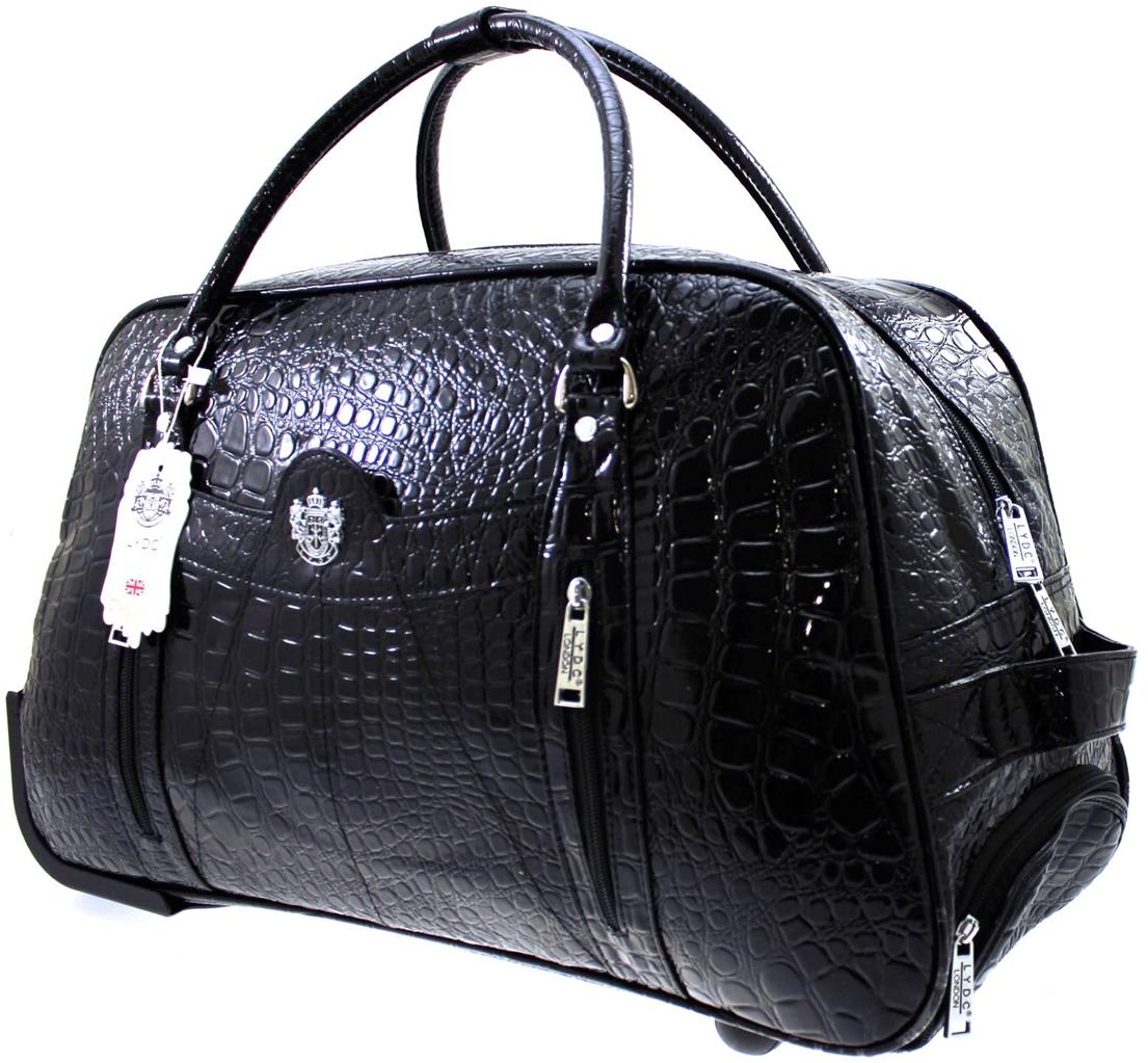 WOMENS DESIGNER LYDC LUGGAGE MOCK CROC WHEELED TRAVEL HOLDALL TROLLEY