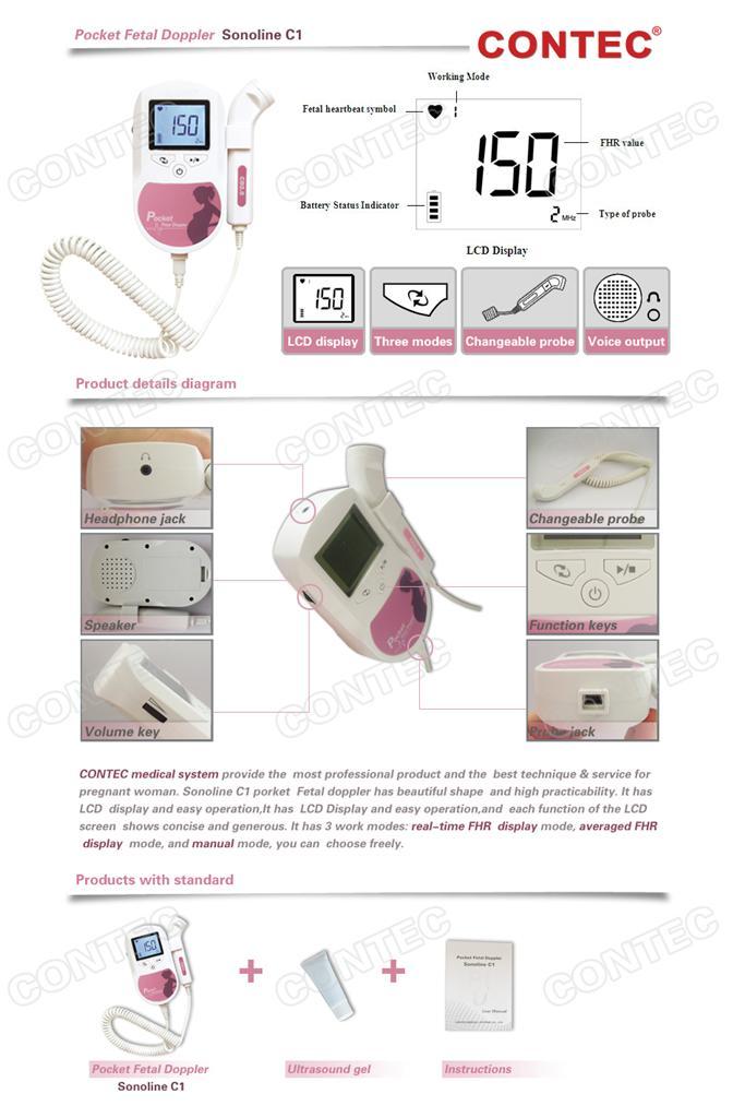 CONTEC Sonoline C1(3mhz) Pocket Fetal Doppler Baby Heartbeat Monitor eBay