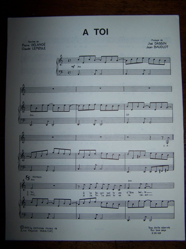 partition JOE DASSIN A toi DELANOE LEMESLE Jean BAUDLOT eBay