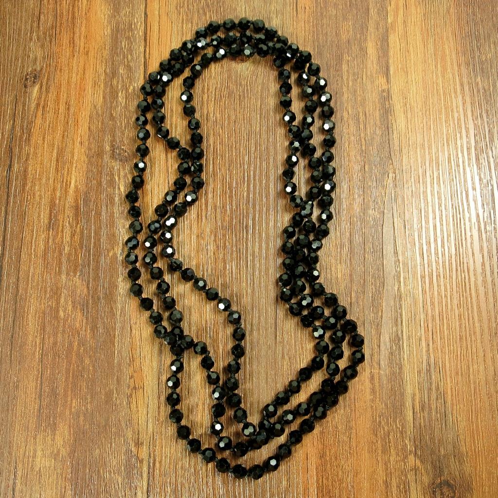 Classic 72" Faceted Black Sparkling Crystals Beaded Extra Long Strand