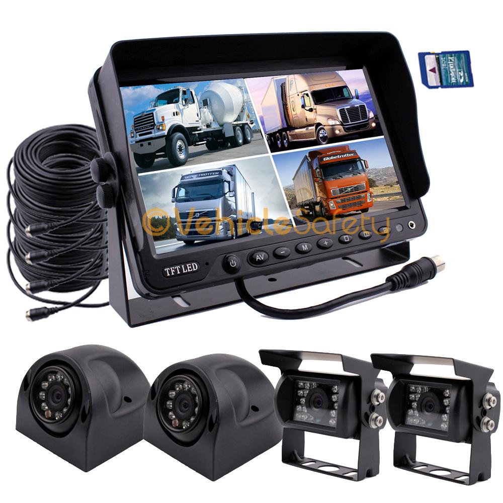9" QUAD MONITOR WITH DVR BACKUP CAMERA SAFETY SYSTEM FOR TRUCK TRAILER