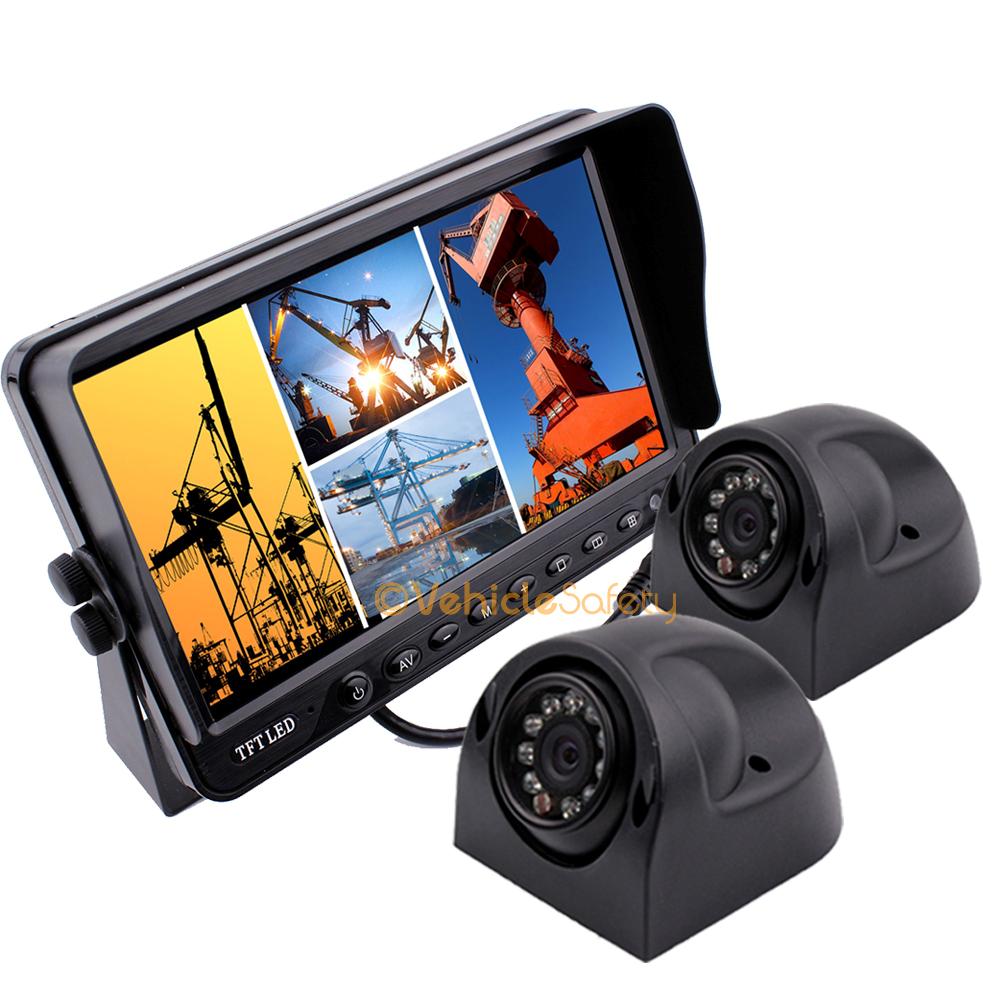 7" QUAD SPLIT SCREEN MONITOR 2x SIDE VIEW BACKUP CAMERA SYSTEM FOR