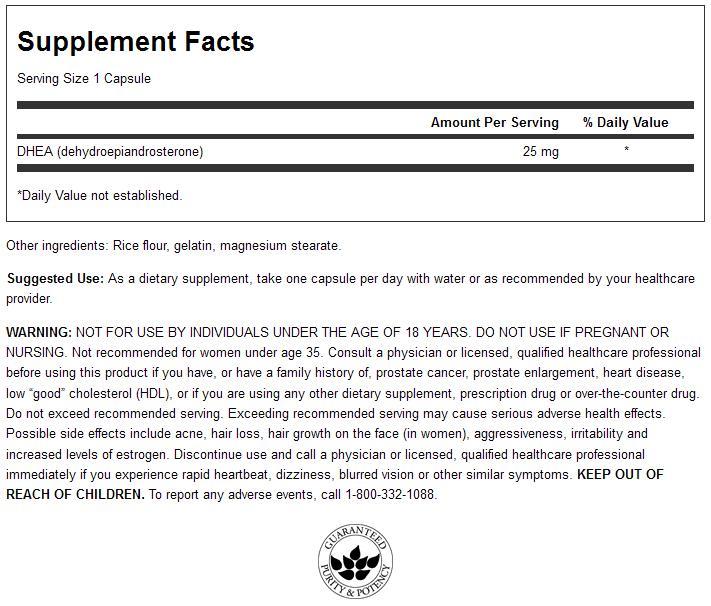 DHEA 25 mg 120 capsules Testosterone and Estrogen precursor