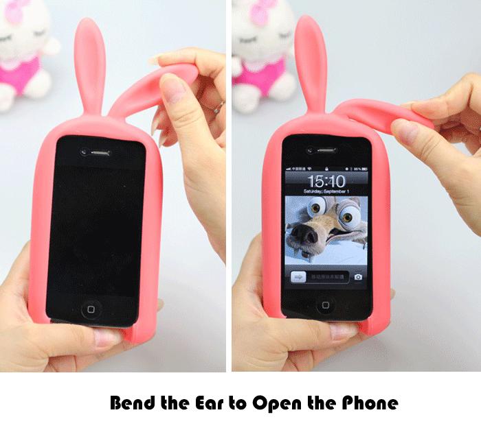 Silicone Cute 3D Lovely Rabbit Stand Case Covers Earphone Holder For iPhone 4 5 eBay