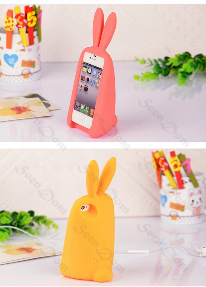 Silicone Cute 3D Lovely Rabbit Stand Case Covers Earphone Holder For