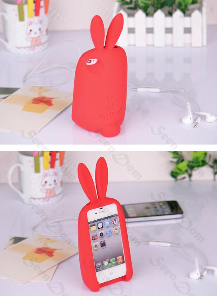 Silicone Cute 3D Lovely Rabbit Stand Case Covers Earphone Holder For