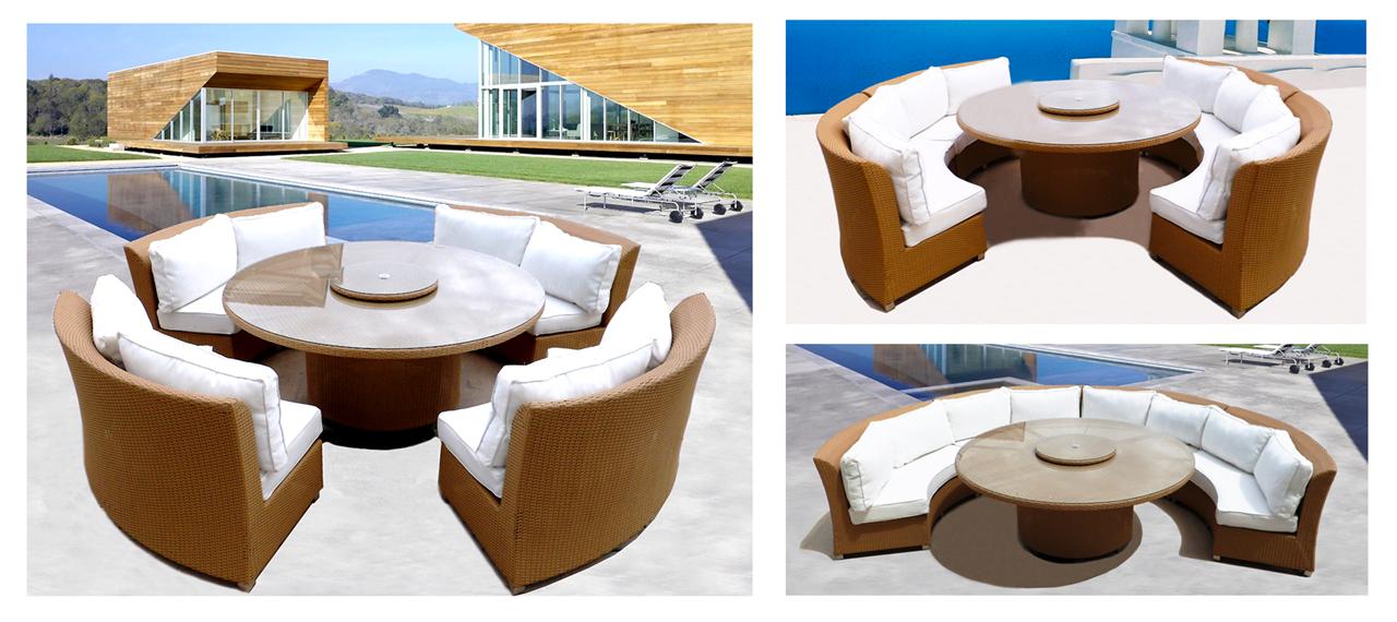 VENICE 70" ROUND SOFA SECTIONAL DINING SET OUTDOOR WICKER PATIO
