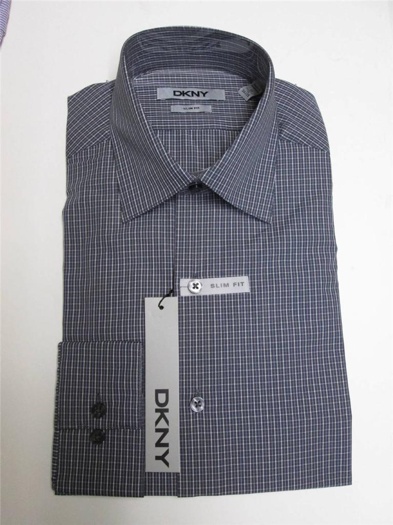 DKNY Men's Slim Fit Dress Shirt Spread Collar Assorted Colors and Sizes
