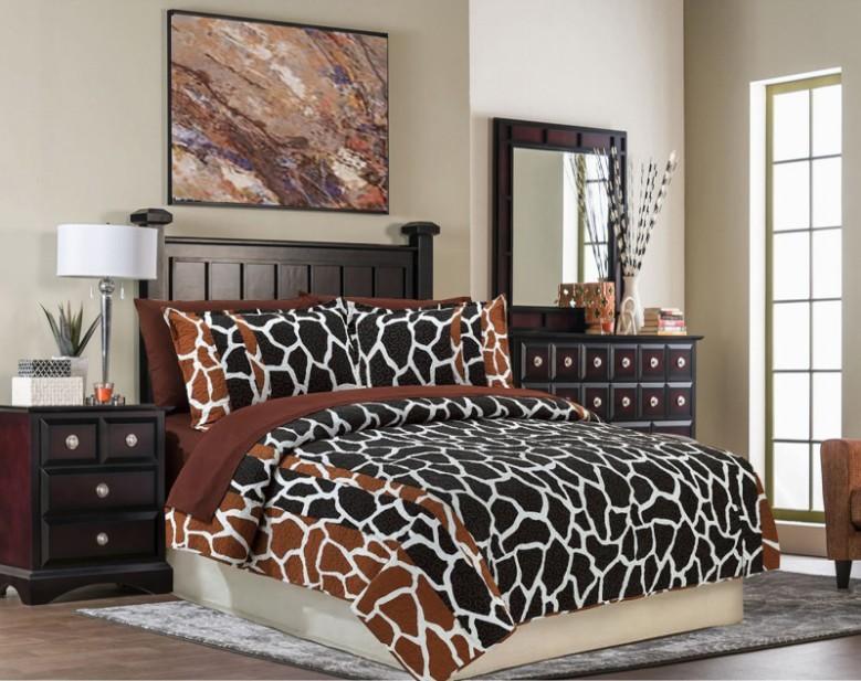 15PC NEW Luxury Faux Fur Safarina Black & White KING Comforter Set with Curtain eBay