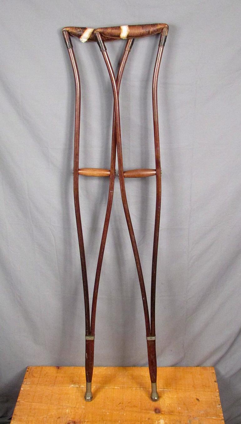 Vintage Antique Wooden Crutches Turn Of The Century Medical Primitives