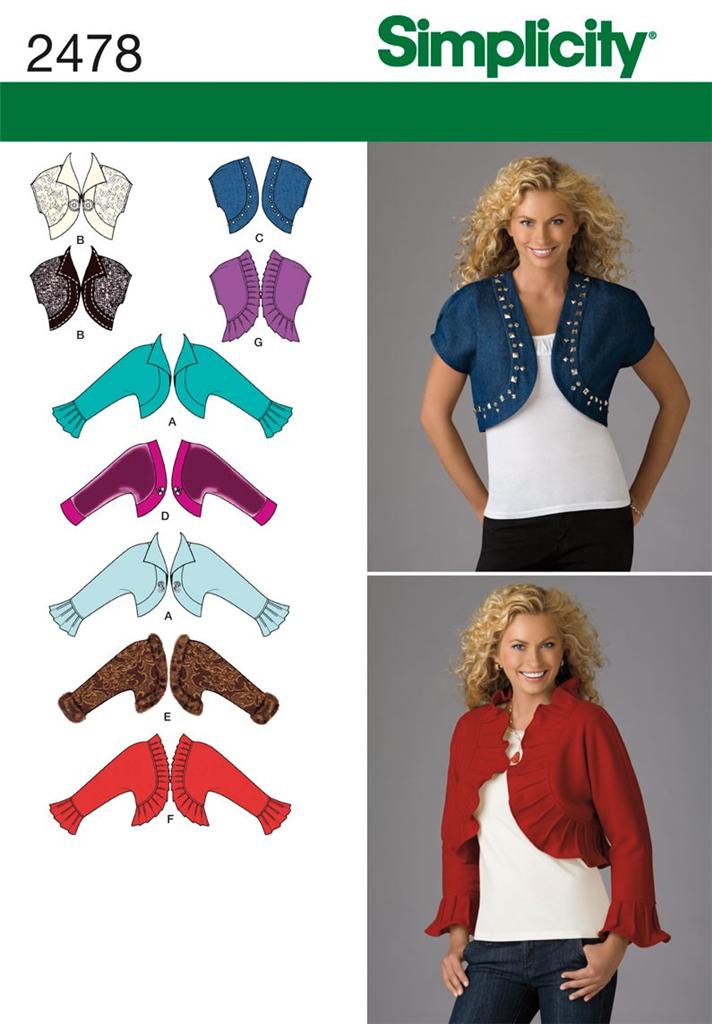 Simplicity 2478 Sewing Pattern Ladies Bolero Jacket Neck & Sleeve