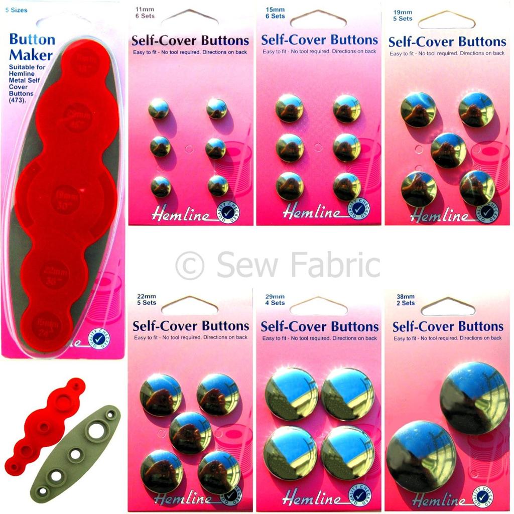 Hemline Metal Self Cover Buttons Fabric Coverable Button Kit Press Tool