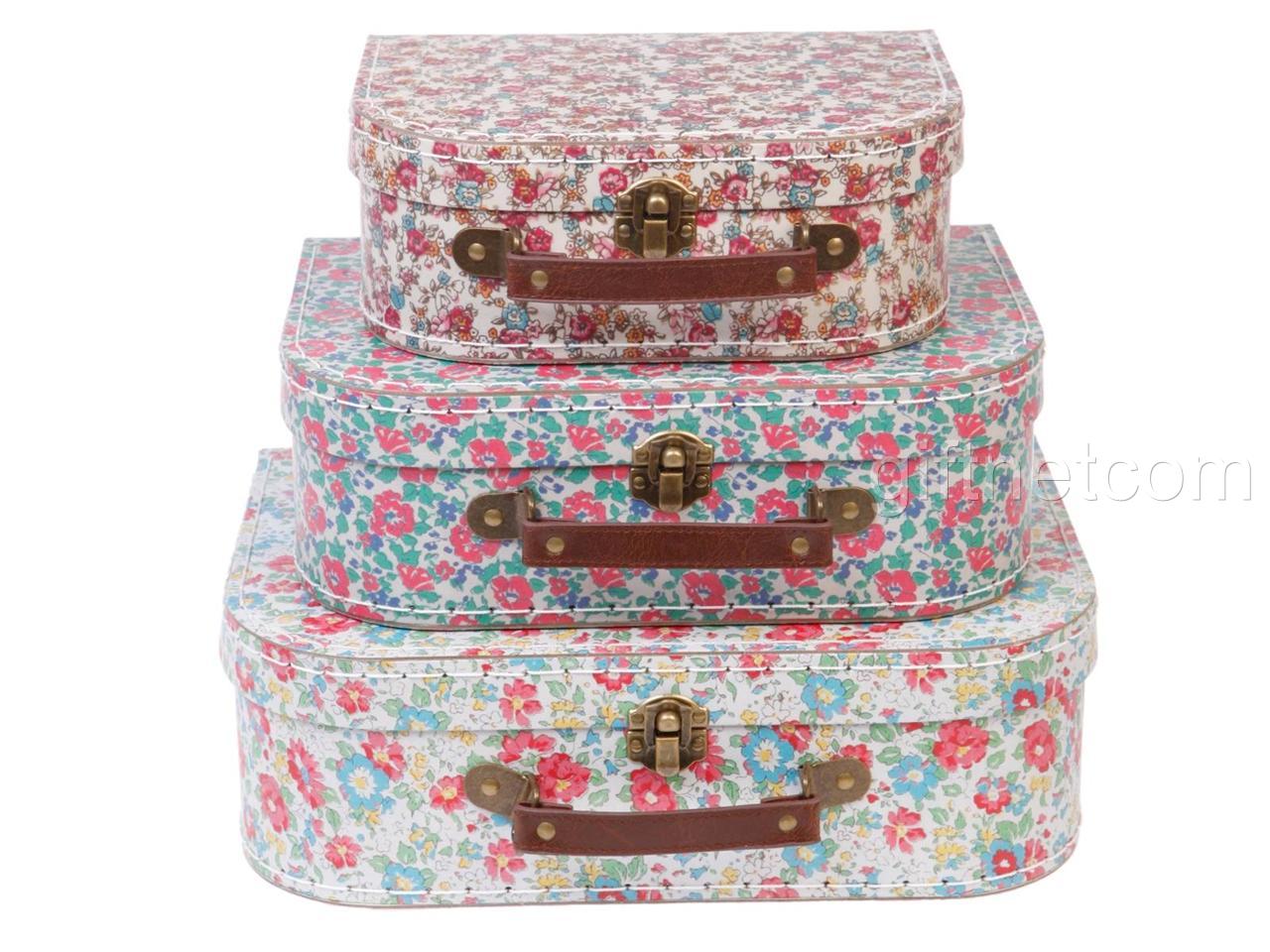 Vintage Floral Suitcases Set Of 3 Storage Boxes And A Choice Of School