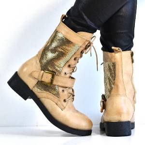 metallic combat boots women's