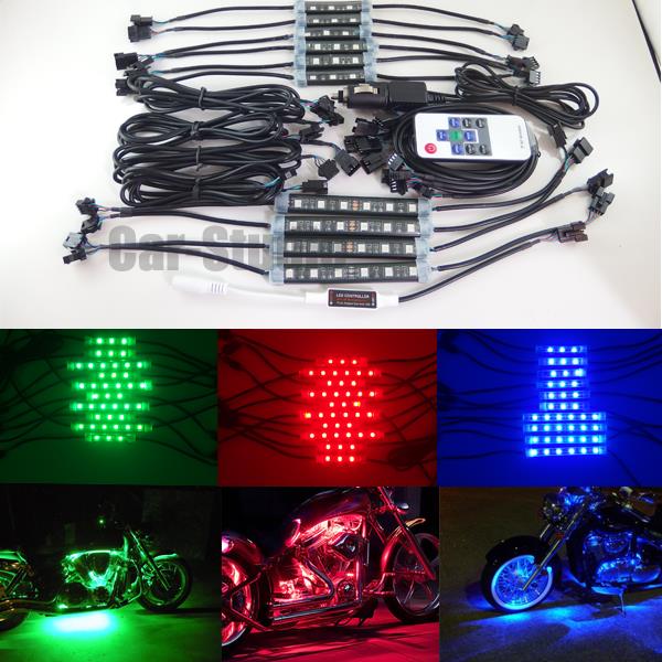 10x Expandable 7Color RGB LED Motorcycle Ground Effect Light Kit Remote