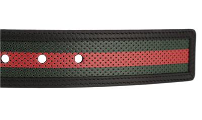 NEW GUCCI PERFORATED GREEN/RED/GREEN BLACK LEATHER RECTANGULAR BUCKLE BELT 85/34 | eBay
