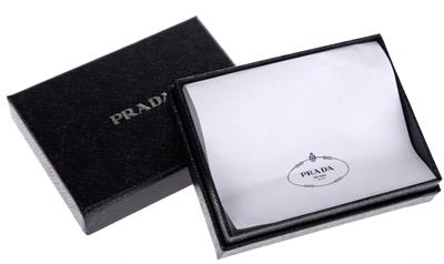 prada black leather card carrier  
