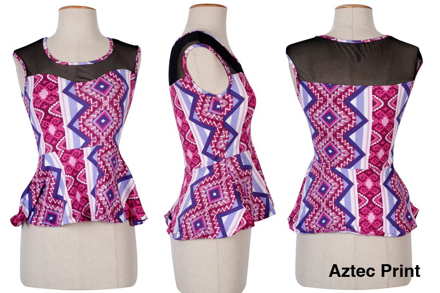 Shop Trendy MultiColor Print Sleeveless Peplum Sweatheart Neckline