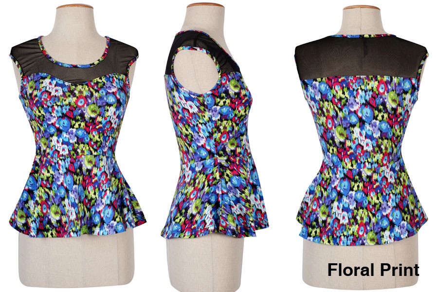 Shop Trendy MultiColor Print Sleeveless Peplum Sweatheart Neckline