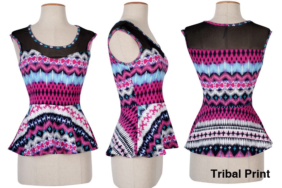 Shop Trendy MultiColor Print Sleeveless Peplum Sweatheart Neckline