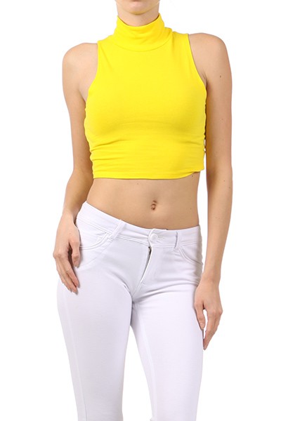 Shop Trendy Sexy Solid Basic Sleeveless Turtle Neck Crop Belly Cut Off Half Cami Top Shirt 4834