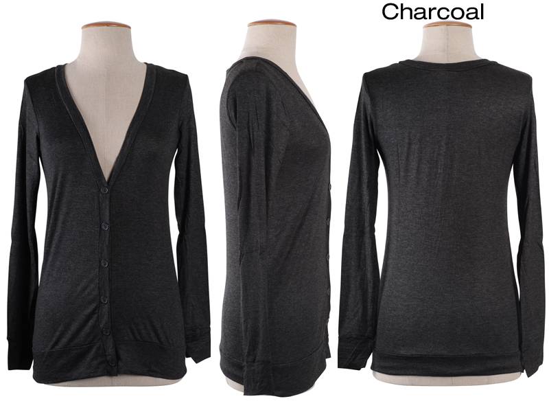 Shop Trendy Women Solid Rayon V Neck Button Front Long Sleeve Draped