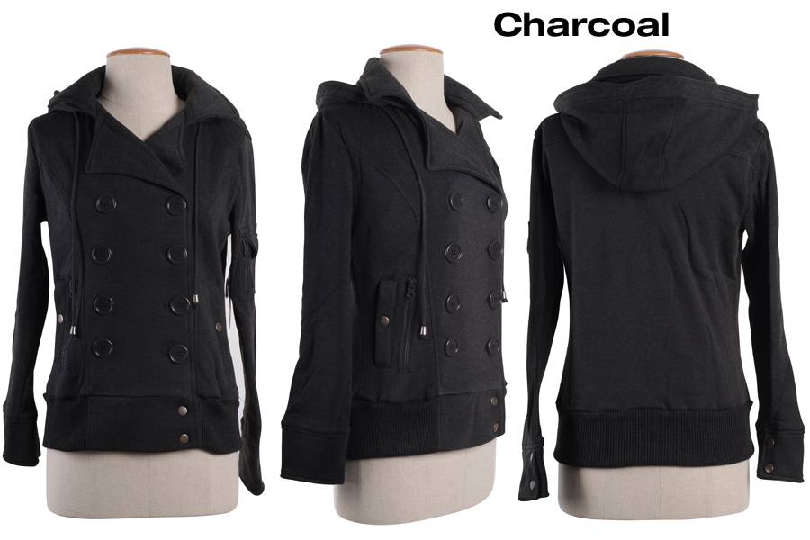 double breasted slim hoodie solid casual long pea coat with belt