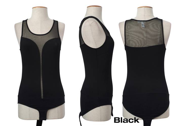 Sexy Mesh Bodice Sleeveless Snap Button Closure Fitted Bodysuit