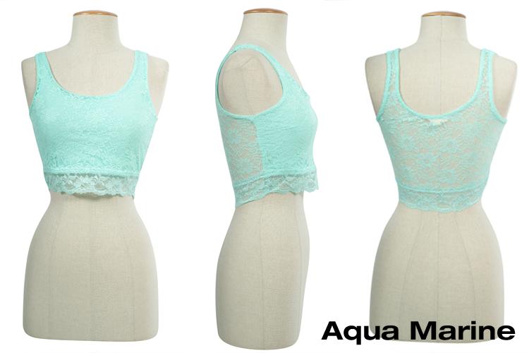 Sexy Round Neck Lace Bustier Sleeveless Cropped Mesh Sheer Tank Top at