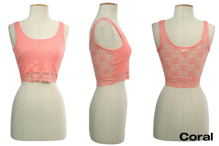 Sexy Round Neck Lace Bustier Sleeveless Cropped Mesh Sheer Tank Top at