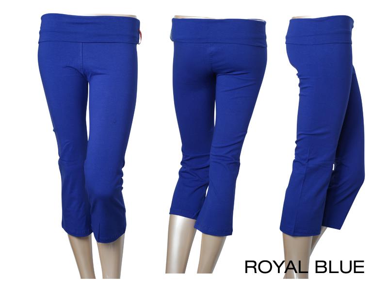 Capri Length Flare Bottom Fold Over Waistband Stretch Yoga Pants