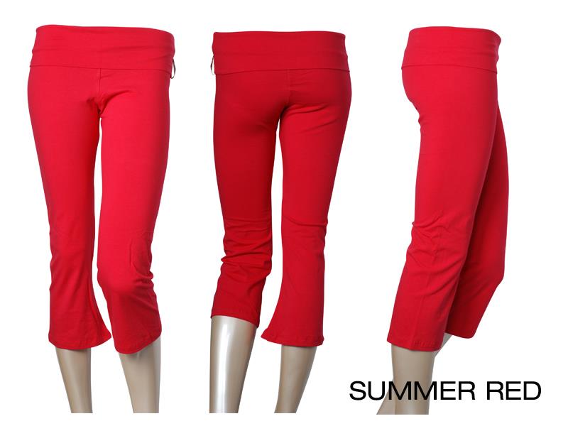 Capri Length Flare Bottom Fold Over Waistband Stretch Yoga Pants