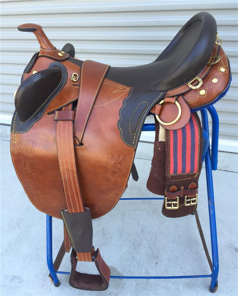 21" New Leather Australian Stock Trail Saddle Package By OutBack Saddle Co.