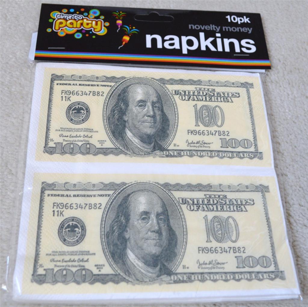 10 x 100 DOLLAR BILL PRINTED FAKE MONEY NAPKINS AMERICAN THEMED PARTY CASH eBay