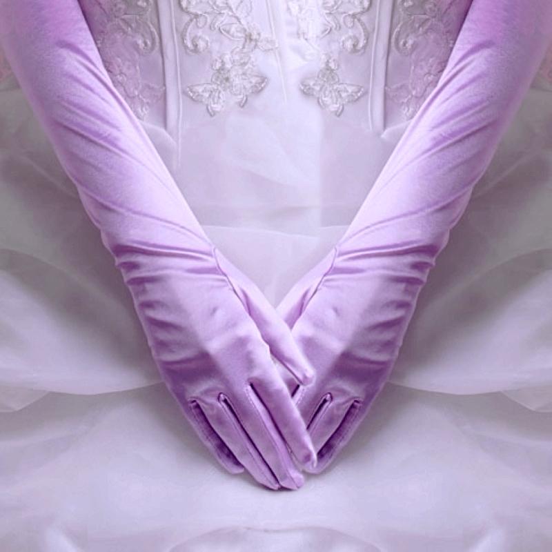 Ladies satin party dress long finger gloves prom evening wedding gloves